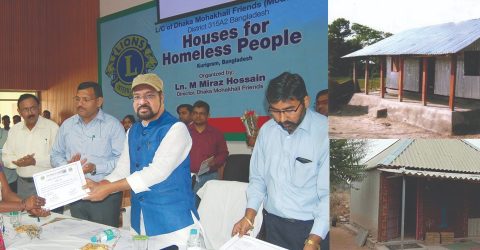 Lions Club Director M Miraz Hossain handed over the houses of thehomeless due to river erosion in Kurigram