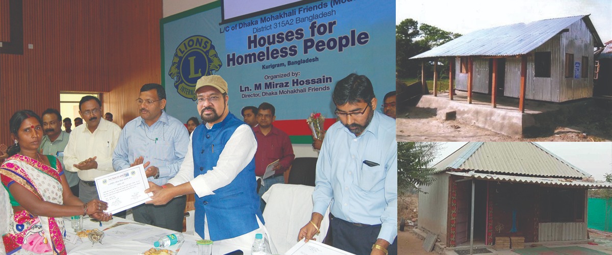 Lions Club Director M Miraz Hossain handed over the houses of thehomeless due to river erosion in Kurigram