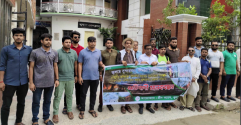 Green Voice form human chain protest against Sundarbans fire