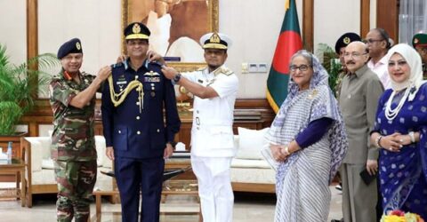 New air chief Hasan Mahmood Khan adorned with rank badge of Air Marshall
